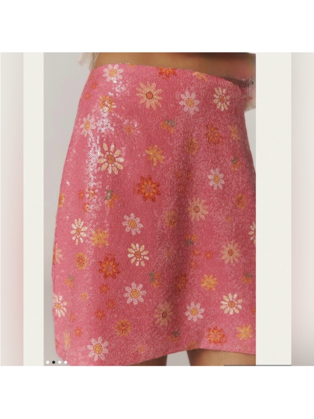 NWT FARM RIO x Anthropologie Sequin Floral Pink Skirt - S - Picture 3 of 6